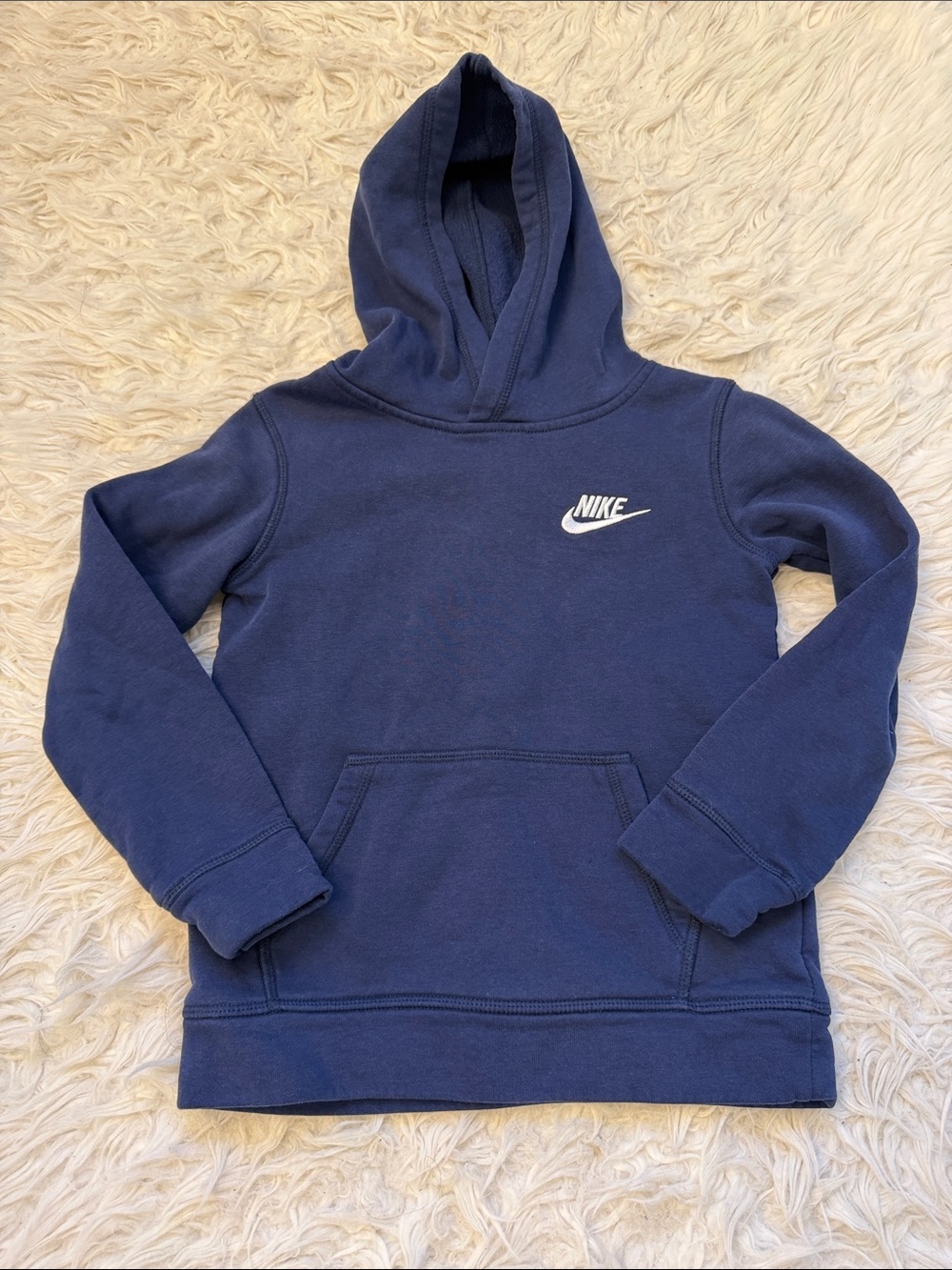 Nike Kids Dark Blue Pullover Hoodie with White Logo